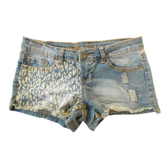 Revolution by Revolt Juniors Animal Blue Denim Raw Hem Cut Off Shorts Size 3 - Picture 1 of 9